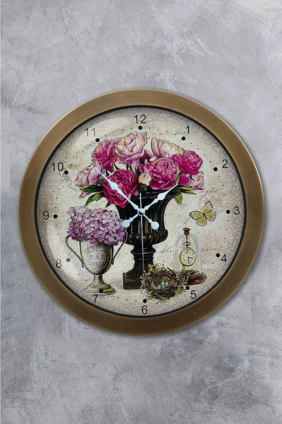 Kasva Concept 36 cm Tumbled Metal Pink Flower Wall Clock