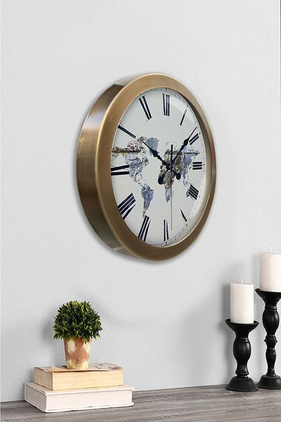 Kasva Concept Gift 36 cm Antique Metal World Map Wall Clock