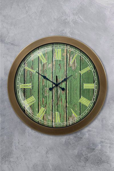 Kasva Concept Gift 36 cm Antique Metal Green Pattern Wall Clock