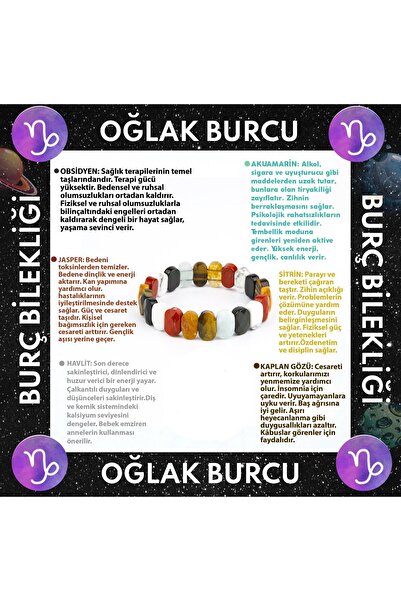 OSMANLI DOĞAL TAŞ Sertifikalı Oğlak Burcu Roleks Bileklik Obsidyen-akuamarin-...