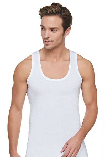 Tutku Tricou de corp alb din bumbac pieptănat pentru bărbați