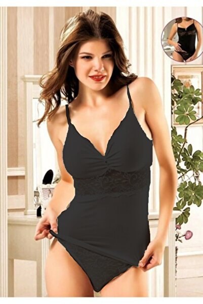 Xses Siyah Dantelli Ip Askılı Pamuk Elastan Çeyizlik Atlet Külot Takımı 785