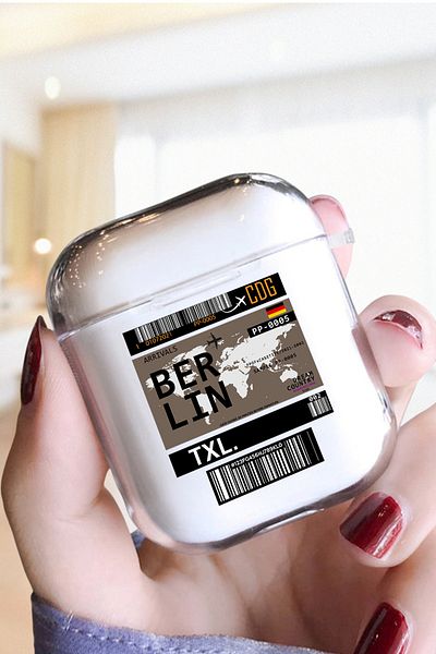 mooodcase Berlin Ticket Design Transparent 1st and 2nd Generation Compatible Wireless Headphone Case with Silicone