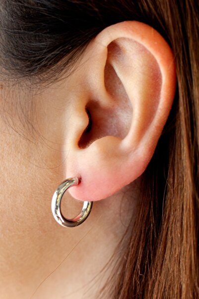 Uşaklıhafız kuyumculuk 14 Ayar Altın Beyaz Halka Küpe (1.60 CM ÇAP)