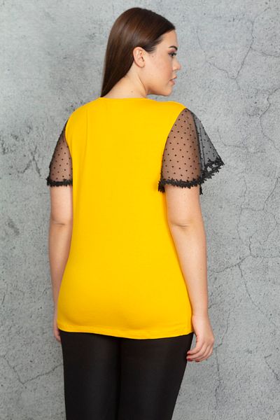 Şans Women's Large Size Yellow Lace Detailed Blouse 65n23383