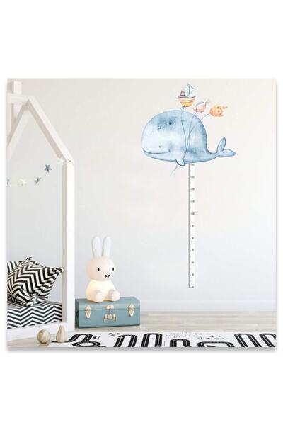 Sticker Sepetim Autocolant de perete cu măsurător de înălțime pentru cameră pentru copii cu acuarelă balenă