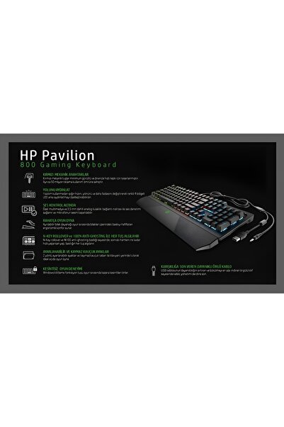 HP Pavilion 800 Türkçe Karakterli (Q TİPİ) Mekanik Oyuncu Klavye Red Switch Gaming Klavye