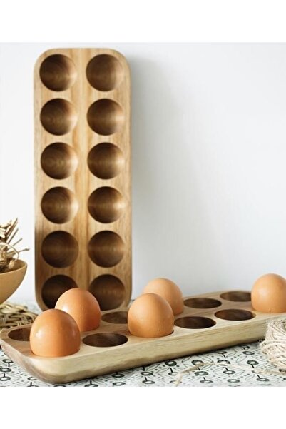 atolyesiahsap Wooden Walnut 12-Piece Egg Holder 30x11 Cm
