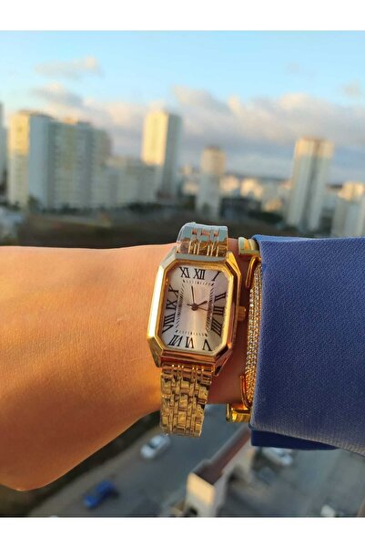 ÇENÇEN Gold Renk Çelik Kordon Roma Rakamlı Kadın Kol Saati