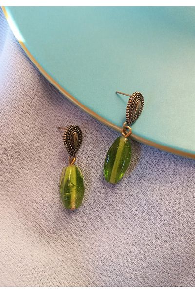 dela otantik Authentic Women's Earrings with Green Glass StoneHandmade Bijouterie JewelryGiftWomen Earrings Jewelry