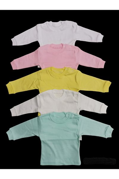 özdemirli bebe Long Sleeve Shoulder Snaps Crew Neck Baby Top (Pack of 5)