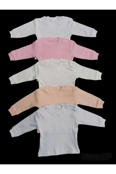 özdemirli bebe Long Sleeve Shoulder Snaps Crew Neck Baby Top (Pack of 5)