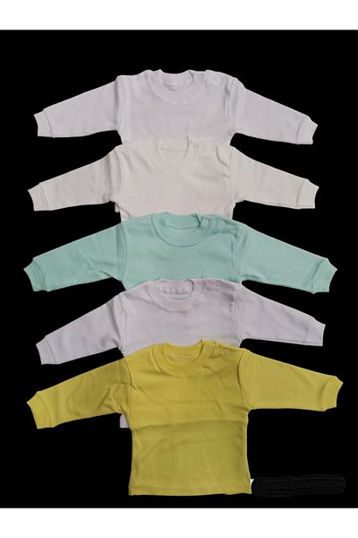 özdemirli bebe Long Sleeve Shoulder Snaps Crew Neck Baby Top (Pack of 5)