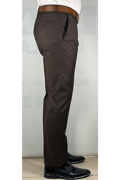 Bomonti Υψηλής ποιότητας Slim Ανδρικό παντελόνι από ύφασμα με ελαστική επένδυση καφέ Bitter