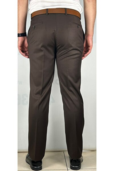 Bomonti Υψηλής ποιότητας Slim Ανδρικό παντελόνι από ύφασμα με ελαστική επένδυση καφέ Bitter