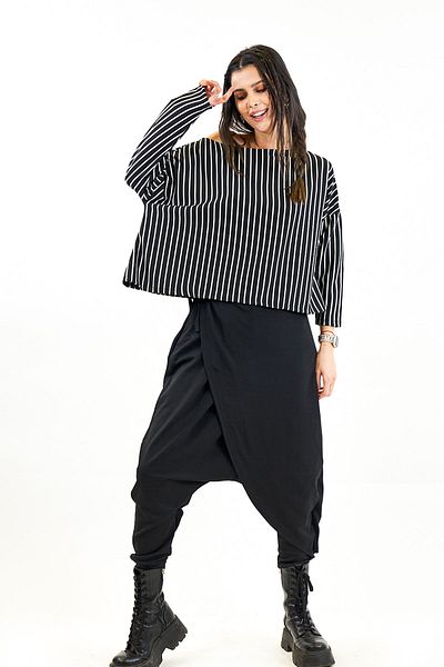 Catz Clothes Μαύρο και άσπρο κάθετο ριγέ Crop Top