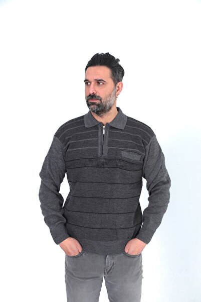 KMKkombin Baba Gömlek Yaka Akrilik Iplik Çizgili Tek Cepli Kışlık Kalın Erkek...