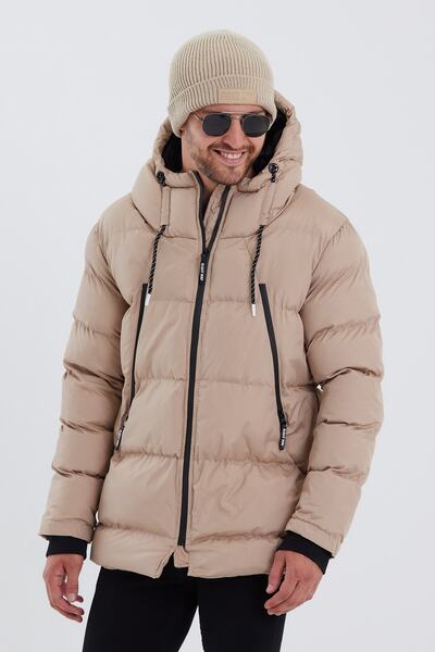 Rompasso Modonwear Ανδρική κρέμα με νερό και αντιανεμικό μακρύ μπουφάν & παλτό & Parka