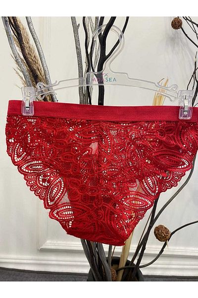 AGAFYA Bright Lace Brazilian Panties with Red Text Detail