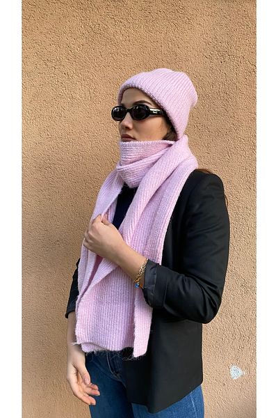 laviyonsa Unisex Wool Corded Scarf & Beanie Set