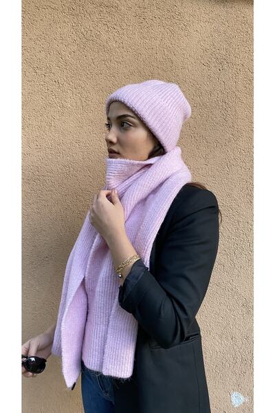 laviyonsa Unisex Wool Corded Scarf & Beanie Set