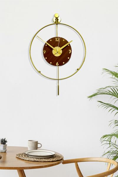 AGA KONSEPT Orbit Gold 40 Cm Ceviz Göbek, Modern Dekoratif Metal Duvar Saati