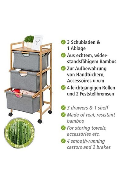 Wenko Gray Polyester Shelf Spring Laundry Cart with Wheels