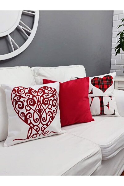 Sevgililer Günü Temalı Kırlent Kılıfı Tay Tüyü 3 Lü Set