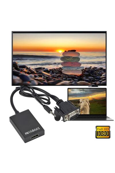 Derwell Yeni 2023 Vga Hdmi Çevirici Dönüştürücü Kablo Ses Destekli Full Hd 10...