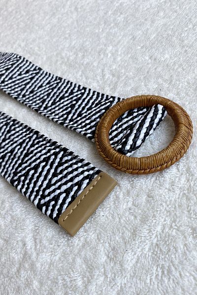 Ozpas Ζώνη Zebra Pattern Ψάθινη Πλεξούδα Μαύρο Λευκό