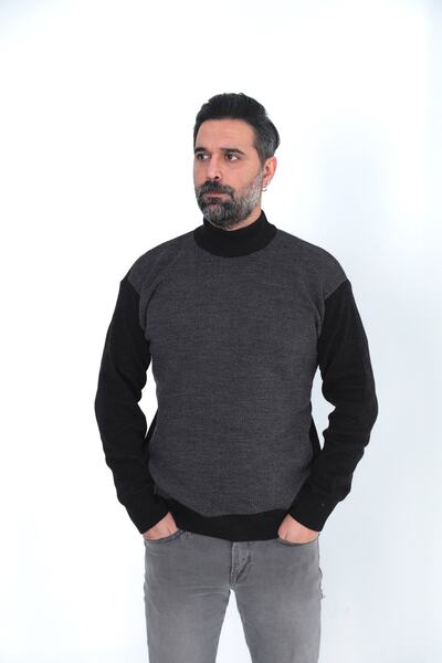 KMKkombin Pulover de iarnă pentru bărbați, din fire acrilice, cu jumătate de ...