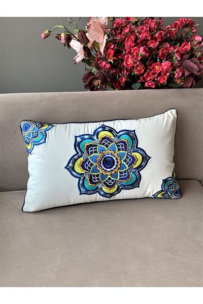 Lucky Art Pq 003 Pernă Florală Galben Albastru