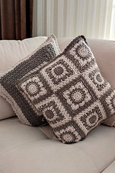 nftart.design رغوة العسل والبيج - غطاء وسادة منسوج يدويًا مكون من قطعتين - بد...
