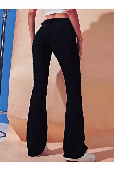 SHEVEGA Black High Waist Lycra Flared Leg Flare Fit Jeans