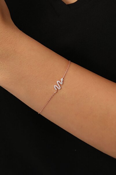 Bilsen Store 925 Ayar Gümüş Zincirli Rose Kaplama Zirkon Taşlı Yılan Model Bi...