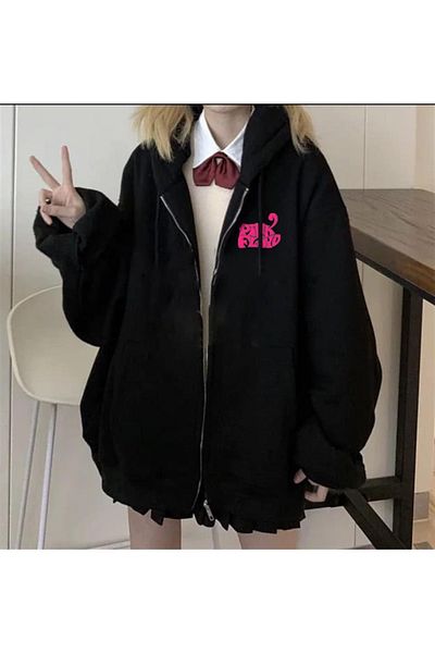 Touz Grandükkan Black Oversize Hooded Unisex Cardigan - Pink Floyd Printed