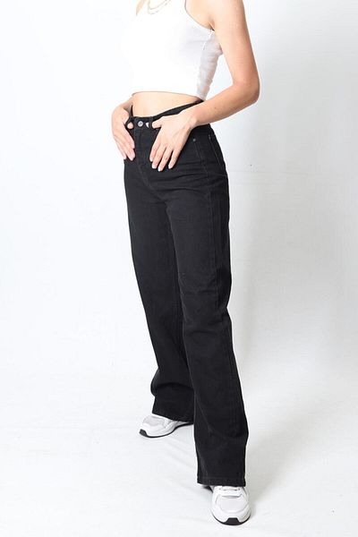 Livik Schwarze Super High Waist Wide Leg – Lycra-Jeans mit weitem Bein