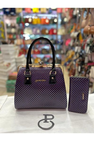 Pandora Bags Honeycomb Scholarship Purple Bag and Wallet Set