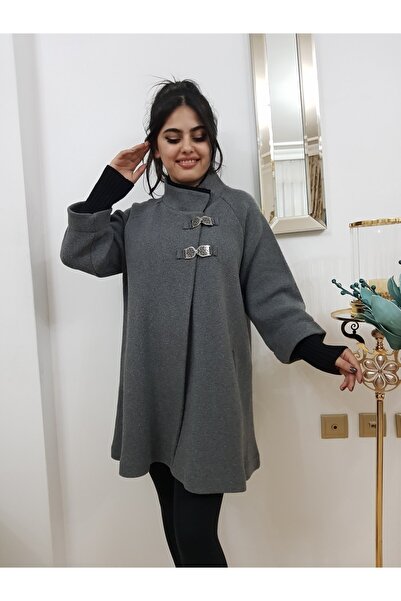 FERGAN Anthracite Women's Wool Poncho Coat