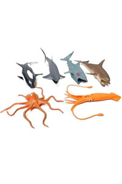 tmtoysandmore Ahtapot Kalamar Katil Balina Yunus Köpek Balığı 6 Parça Deniz Hayvanları Oyuncak