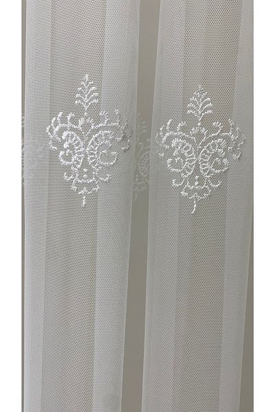 Fon Dünyası Sprinkled Pattern Luxury Embroidered Tulle Curtain (1/3 Tight Pleat)