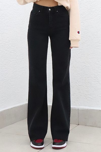 Trn JNS Natalie Black Colorfast Blugi largi de damă cu talie super înaltă Pantaloni Palazzo