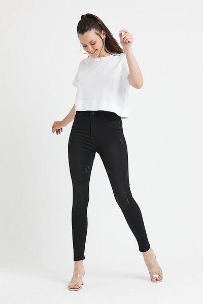 Livik Isabel Women's Black Nails Skinny Jeans Jeans Colorfast Gathering Pants
