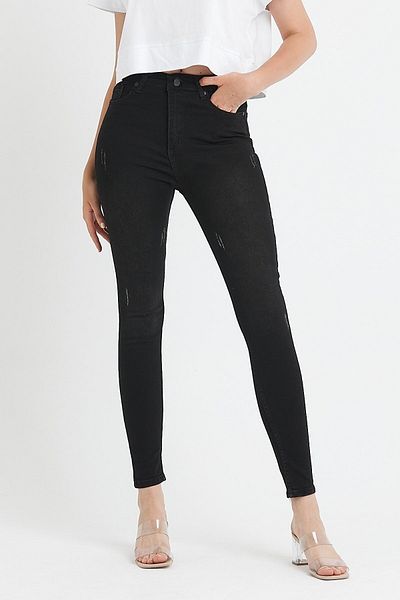 Livik Isabel Women's Black Nails Skinny Jeans Jeans Colorfast Gathering Pants