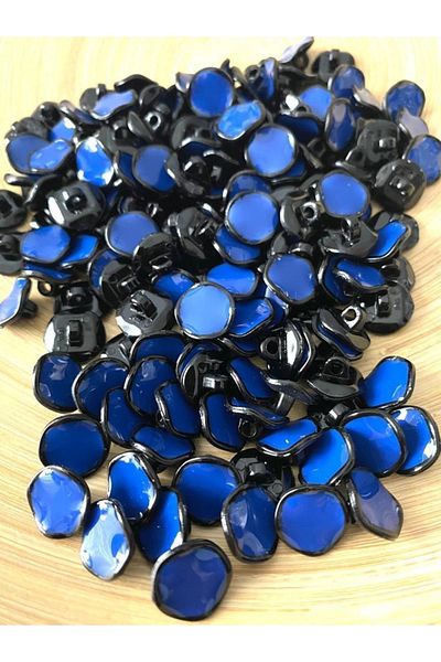 canan dizayn 13.5 Mm Black Framed Sax Blue Metallized Footed Button (15 PCS)
