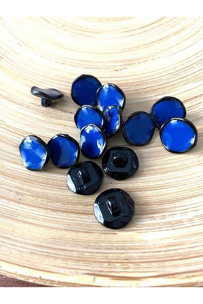 canan dizayn 13.5 Mm Black Framed Sax Blue Metallized Footed Button (15 PCS)