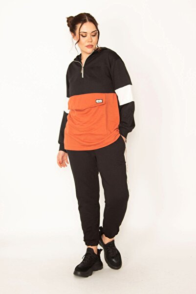 Şans Plus Size Sweatsuit Set - Orange - Regular fit