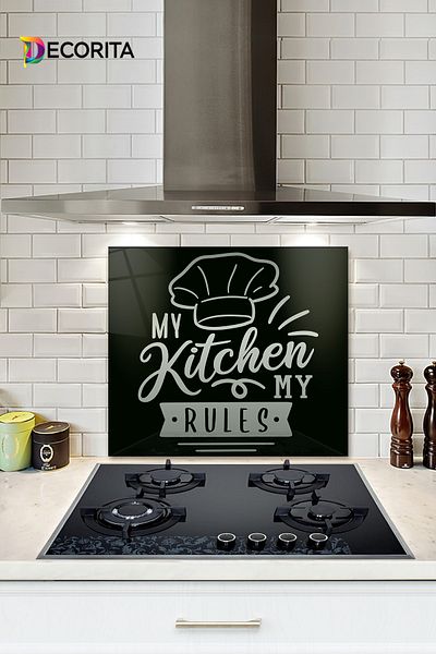 Decorita Protector de spate pentru aragaz din sticla |   Bucătăria mea Regulile mele |   52 cm X 60 cm