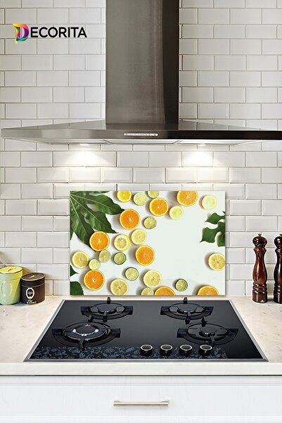 Decorita Cam Ocak Arkası Koruyucu | Limon Desenli | 40cm X 60cm