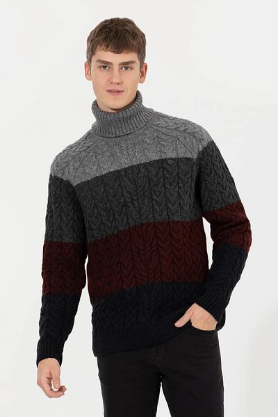 U.S. Polo Assn. Мъжки плетен пуловер с пълно деколте U.S. Polo 1454630 Human 033 Тъмносин